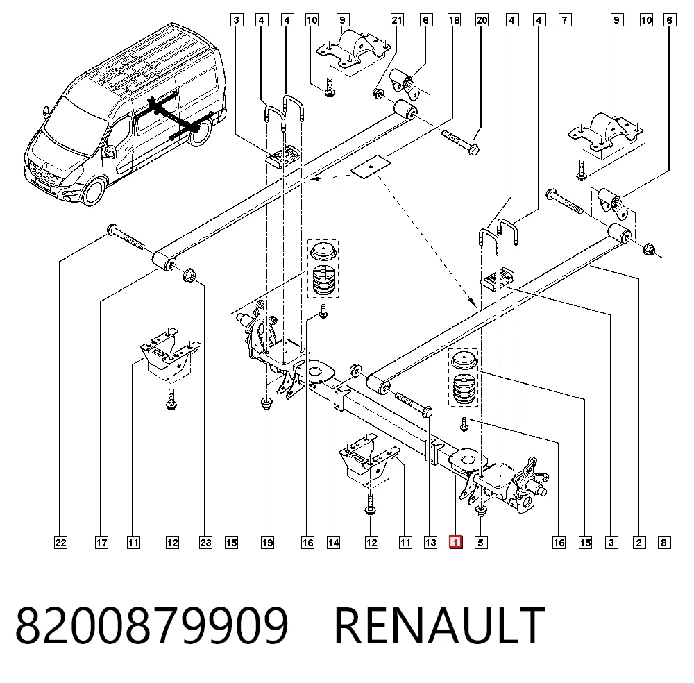 Viga de suspensão traseira (plataforma veicular) para Renault Master III EV, HV, UV
