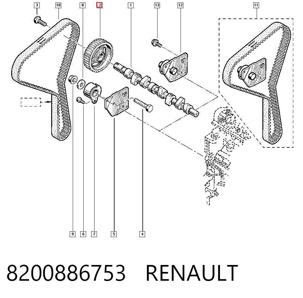 8200886753 Renault (RVI) Engrenagem de cadeia da roda dentada da árvore distribuidora de motor