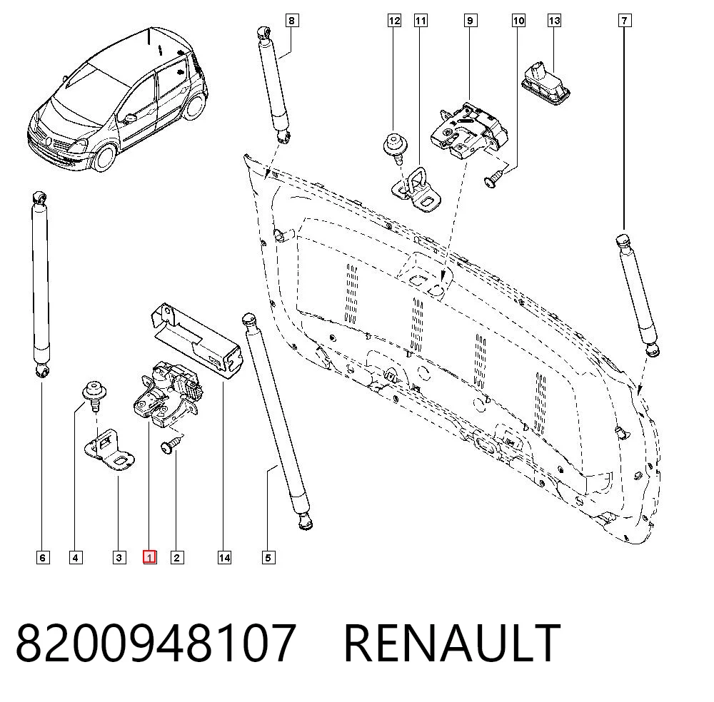 Fecho de tampa de porta-malas (de 3ª/5ª porta traseira) para Renault Megane LM0, LM1