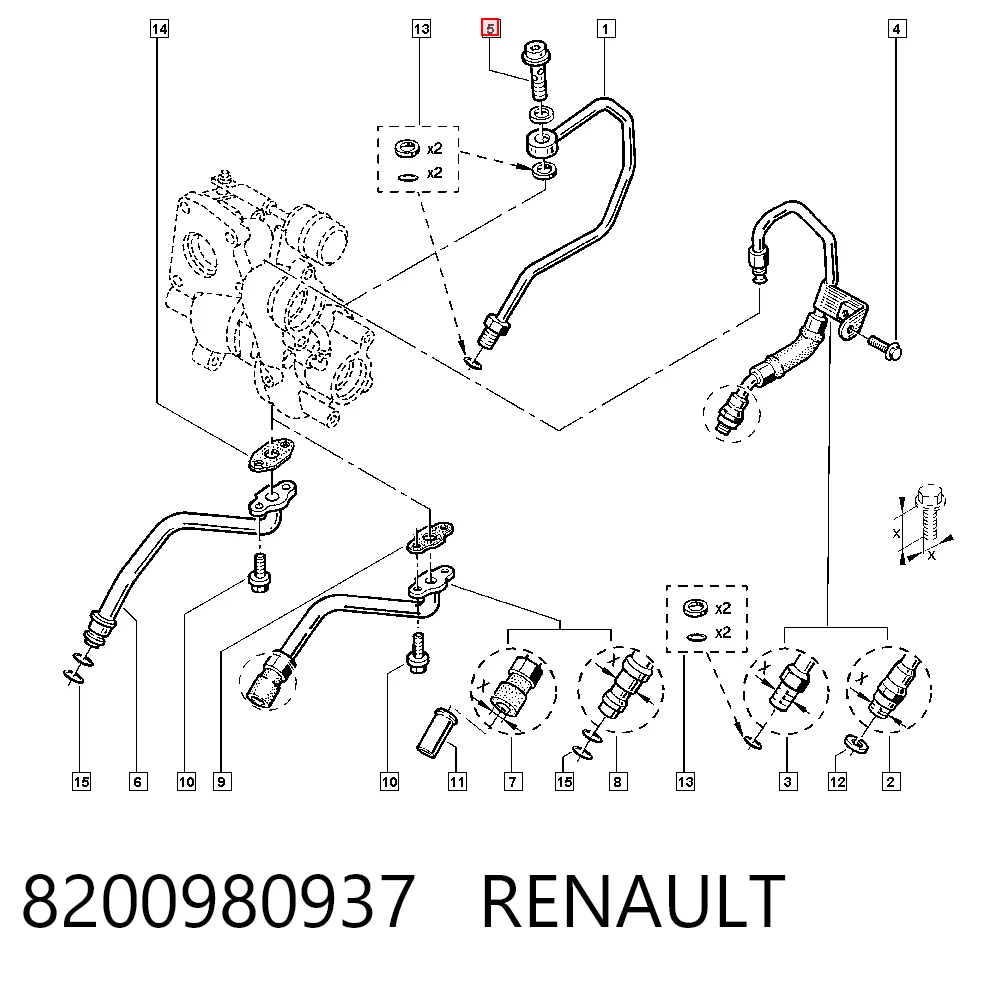 Parafuso de tubo de turbina de fornecimento de óleo 95524137 Fiat/Alfa/Lancia