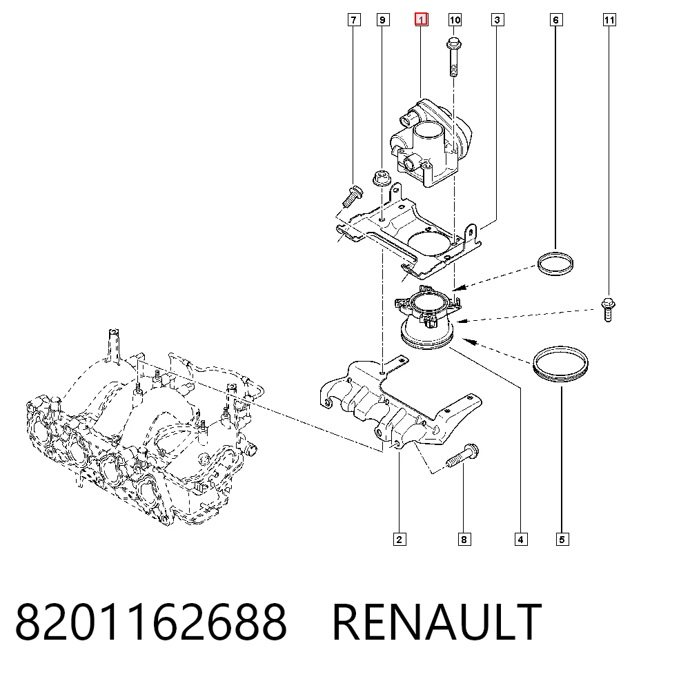 8201162688 Renault (RVI) Válvula de borboleta montada