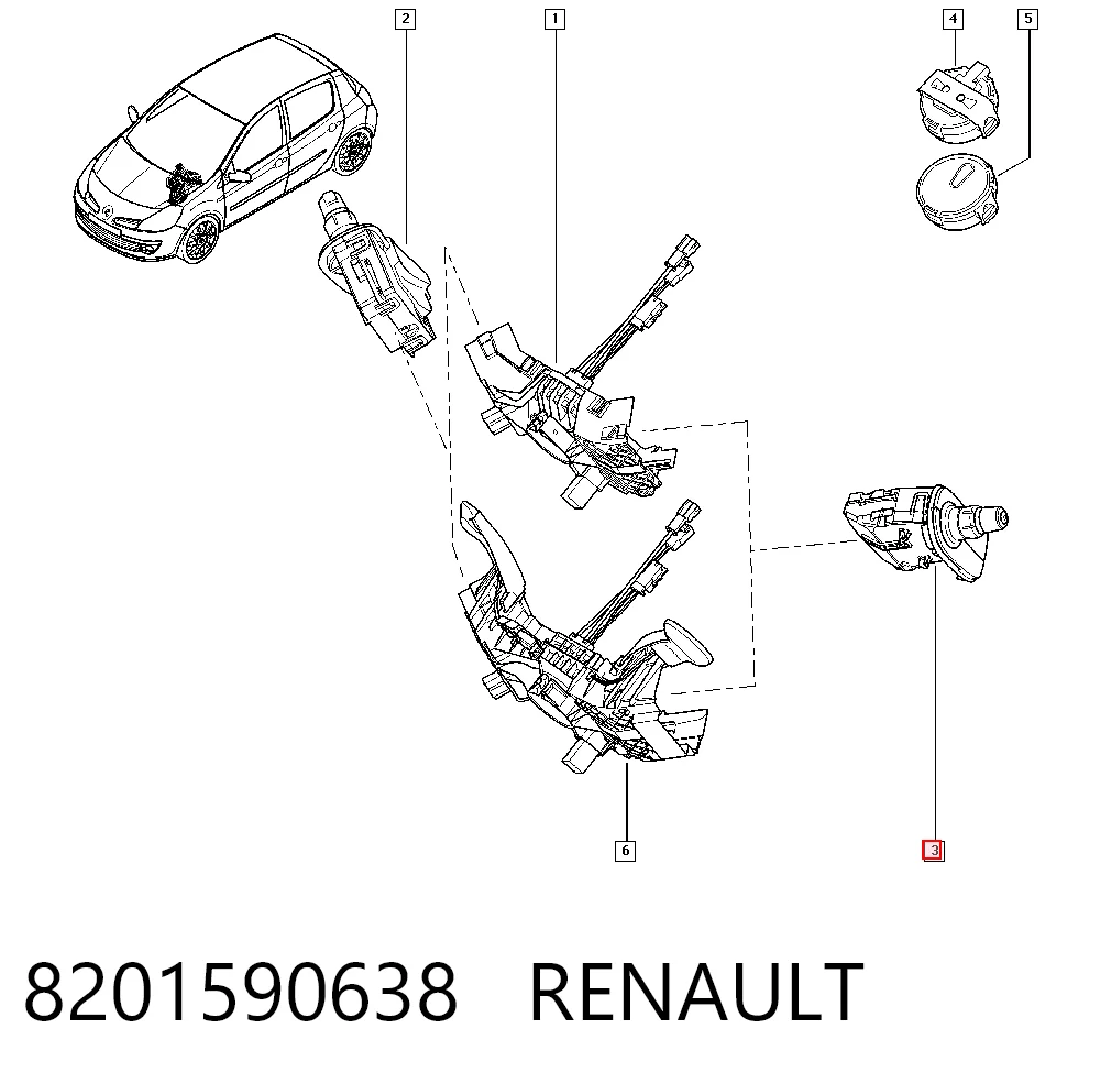 8201590638 Renault (RVI) Comutador esquerdo instalado na coluna da direção