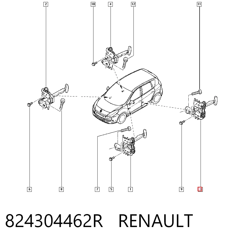 824304462R Renault (RVI) Limitador traseiro de abertura de porta