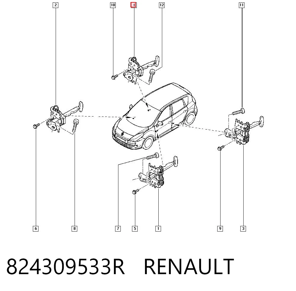 824309533R Renault (RVI) Limitador traseiro de abertura de porta