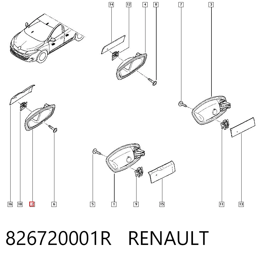 826720001R Renault (RVI) Maçaneta interna dianteira/traseira da porta direita