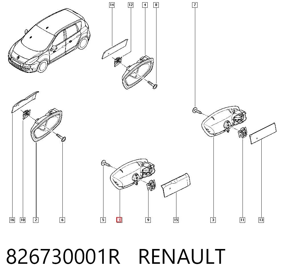 826730001R Renault (RVI) Maçaneta interna dianteira/traseira da porta esquerda