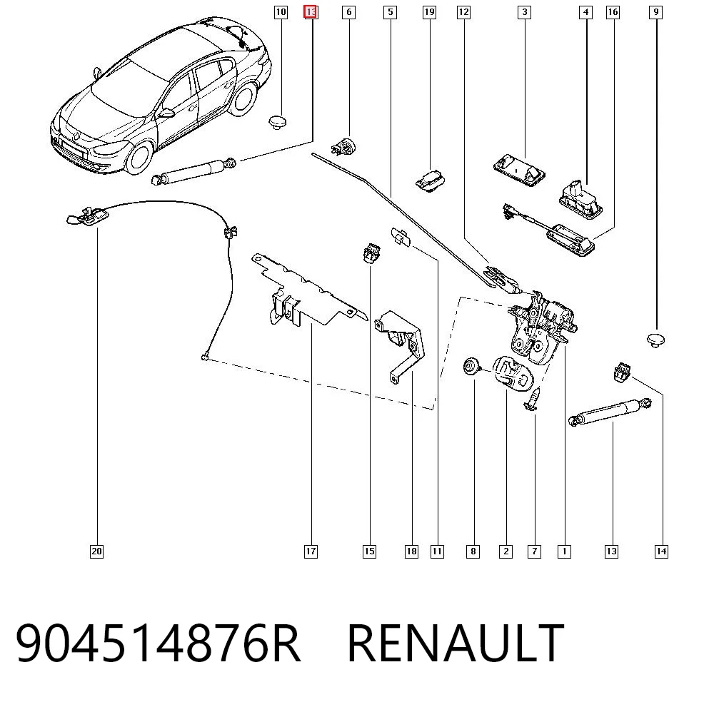 Amortecedor de tampa de porta-malas (de 3ª/5ª porta traseira) Renault Fluence  L3 ao melhor preço