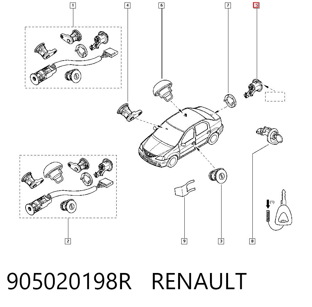 905020198R Renault (RVI) Trinco de fecho de porta-malas (de 3ª/5ª porta traseira)