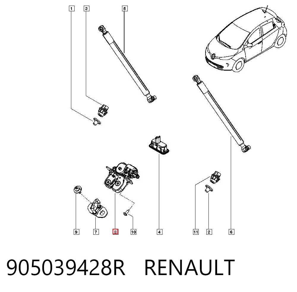905039428R Renault (RVI) Fecho de tampa de porta-malas (de 3ª/5ª porta traseira)