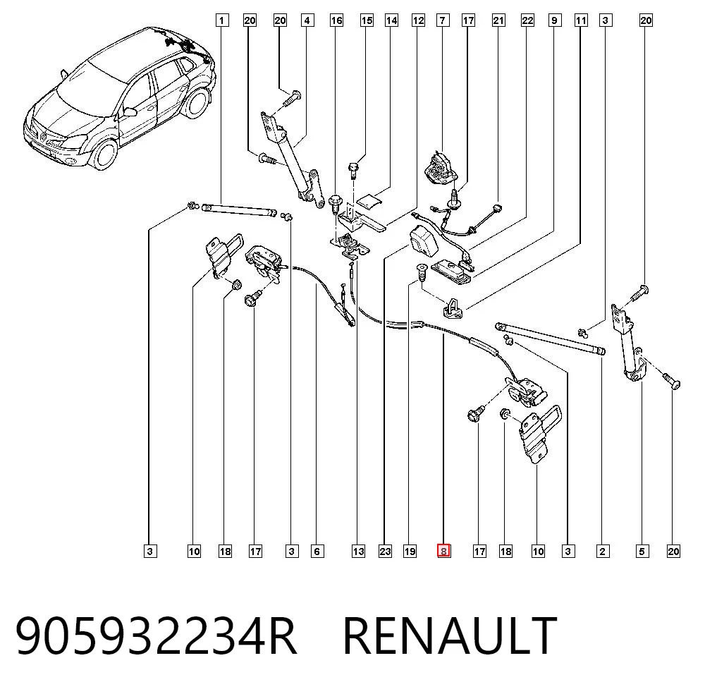 905932234R Renault (RVI) Fecho de tampa de porta-malas (de 3ª/5ª porta traseira)