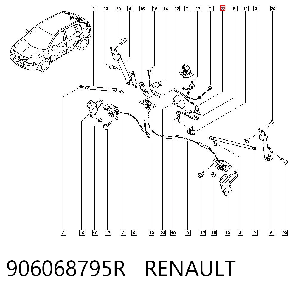 906068795R Renault (RVI) Botão de salão de acionamento de tampa de porta-malas (de 3ª/5ª porta (de tampa de alcapão)