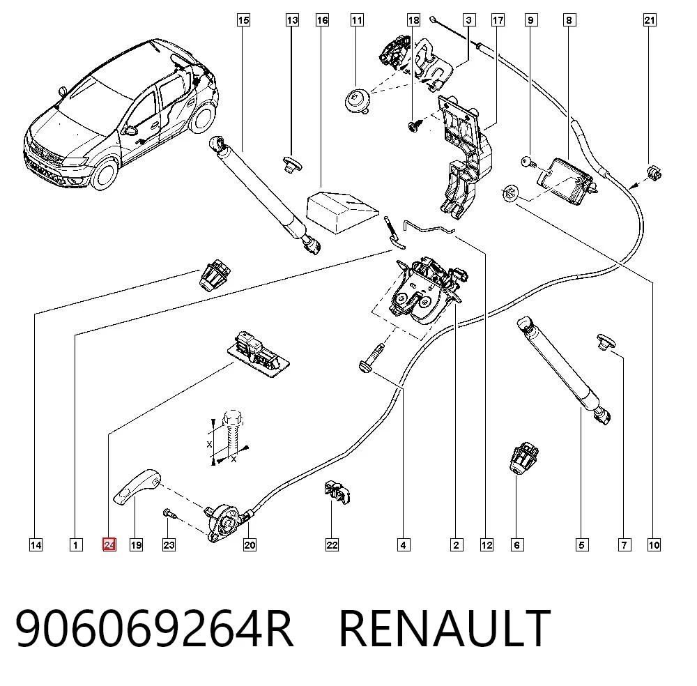 906069264R Renault (RVI) Botão de acionamento do fecho de tampa de porta-malas (de 3ª/5ª porta (de tampa de alcapão)