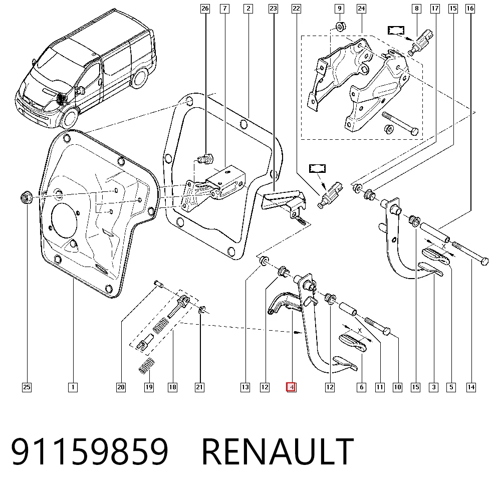 Pedal de embraiagem 91159859 Peugeot/Citroen