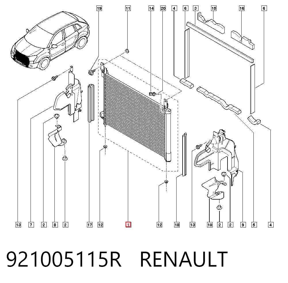 921005115R Renault (RVI) Radiador de aparelho de ar condicionado