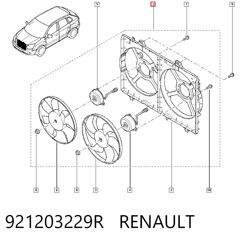 Ventilador elétrico de esfriamento montado (motor + roda de aletas) Renault Koleos  HY0 ao melhor preço