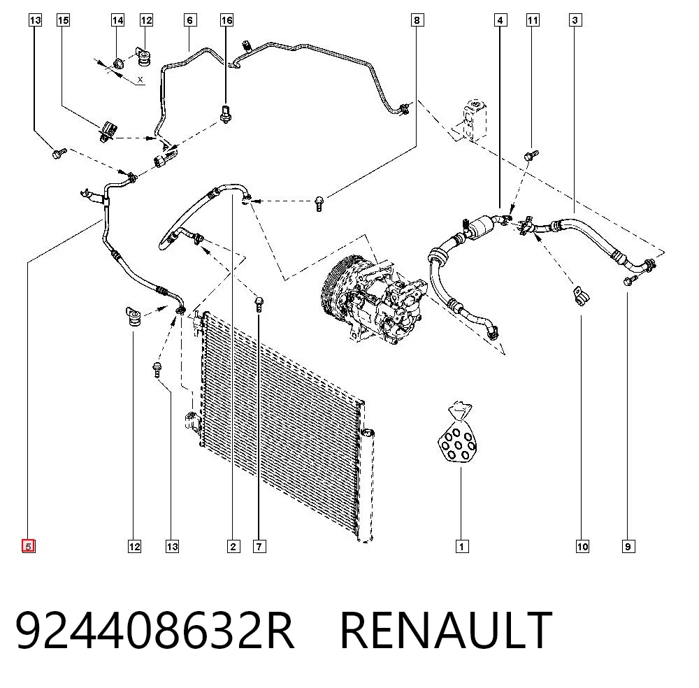 924408632R Lada Mangueira de aparelho de ar condicionado, desde o radiador até o vaporizador