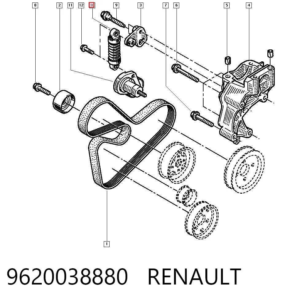 Reguladora de tensão da correia de transmissão 9620038880 Fiat/Alfa/Lancia