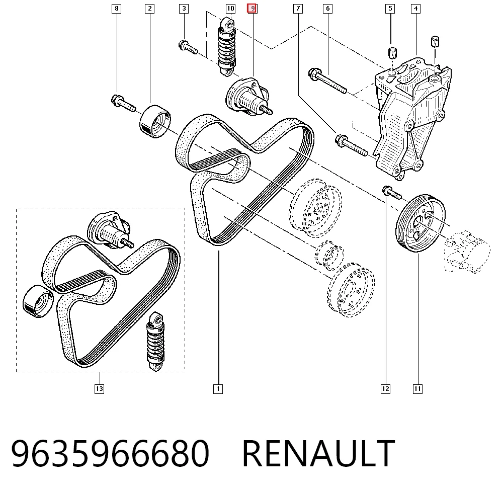Reguladora de tensão da correia de transmissão 9635966680 Fiat/Alfa/Lancia