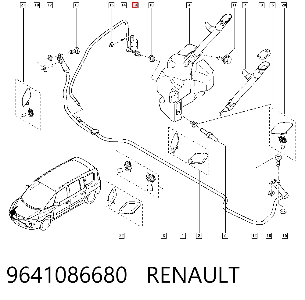 9641086680 Renault (RVI) Bomba do motor de fluido para lavador das luzes