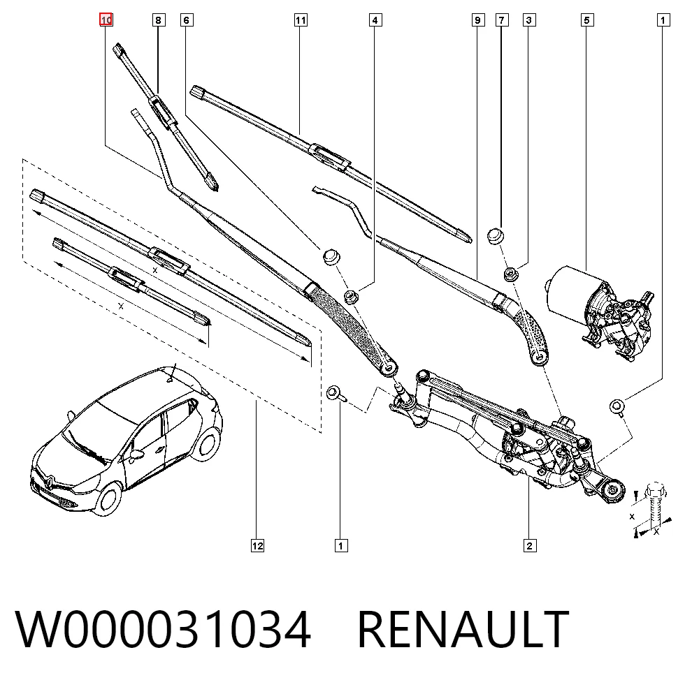 Braço de limpa-pára-brisas do pára-brisas para Renault Clio IV BH