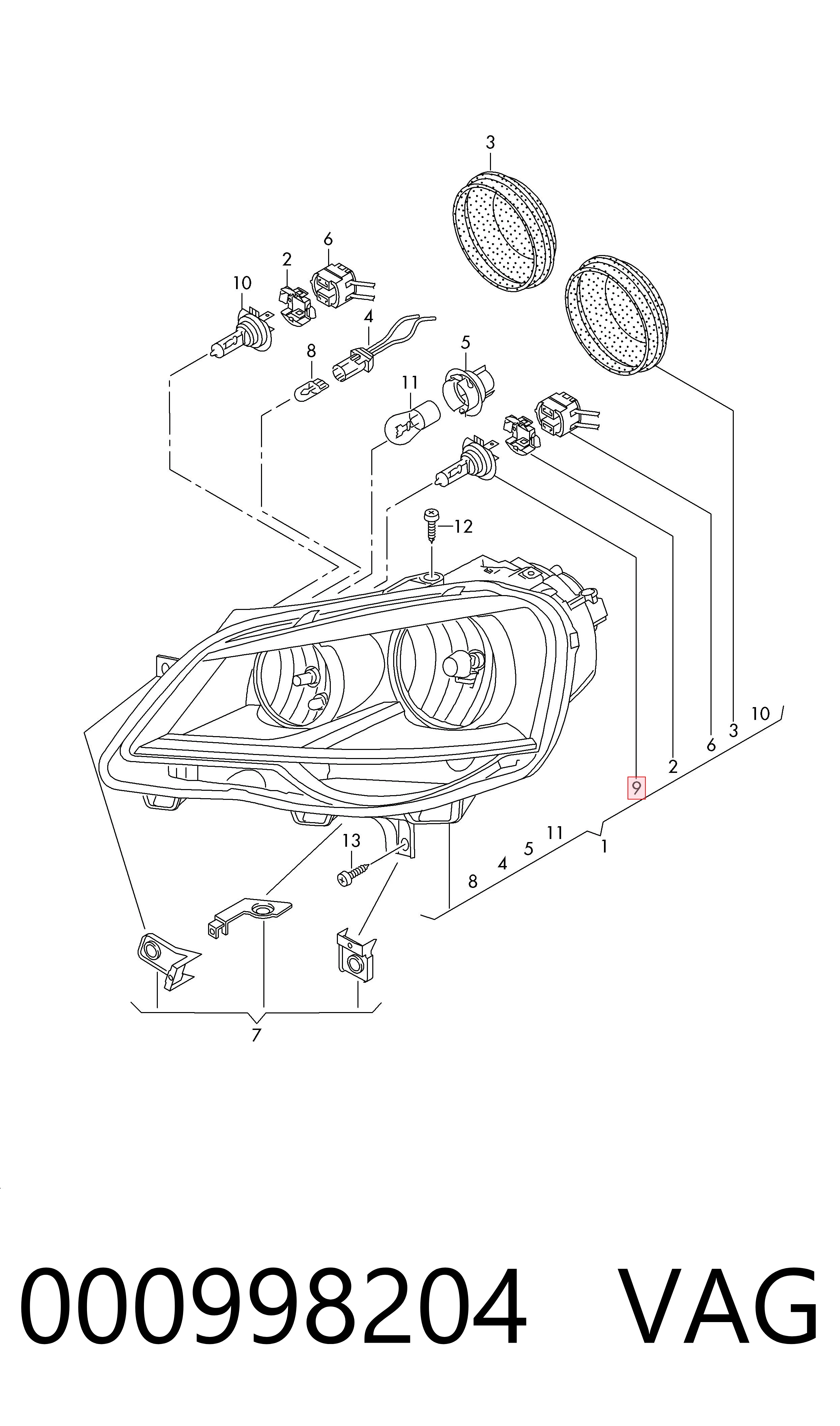 000998204 VAG Kit de lâmpadas das luzes