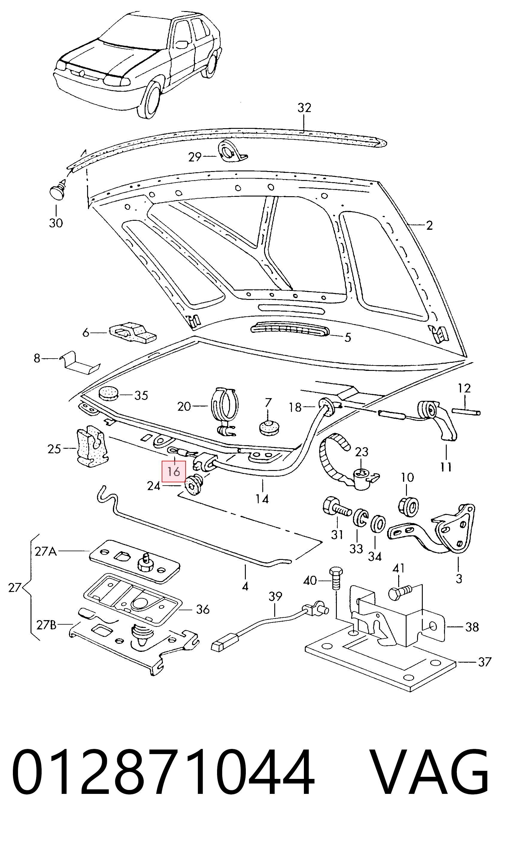 Cabo de abertura da capota para Skoda Felicia I 791, 6U1