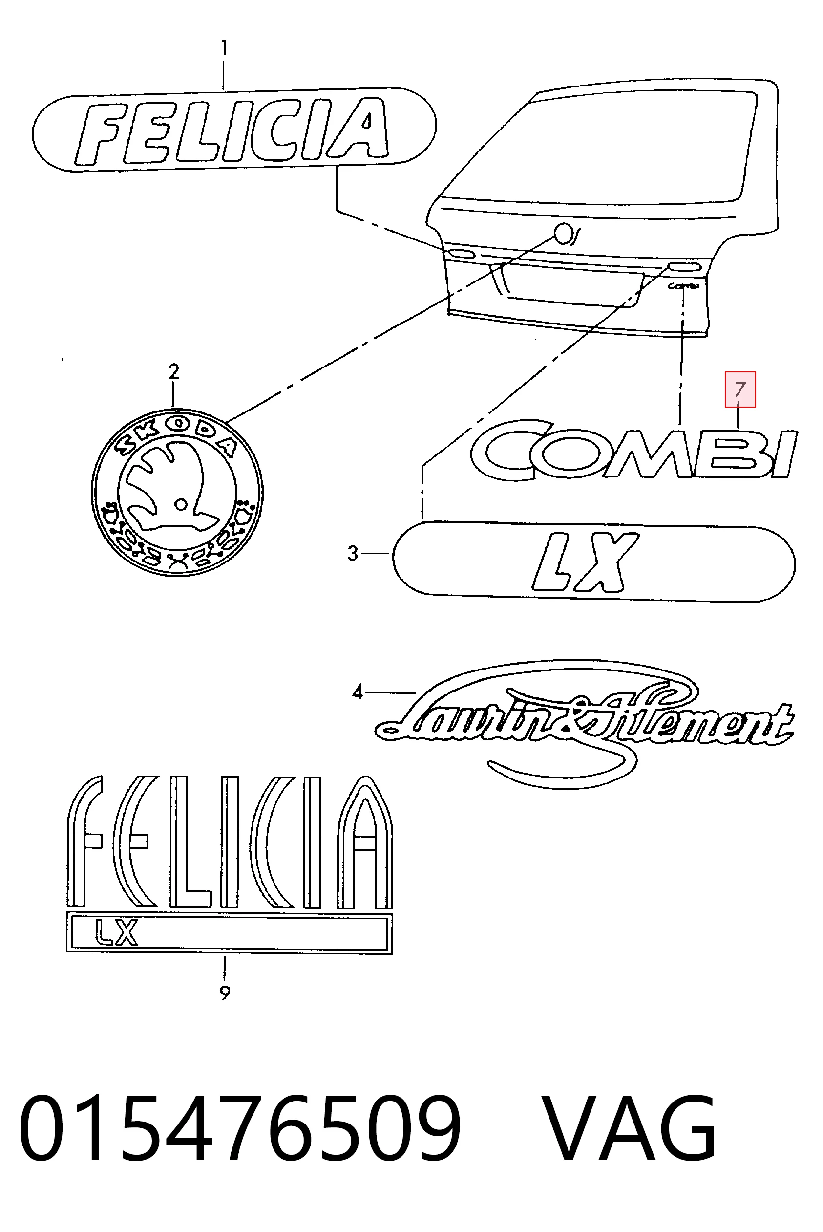 Emblema de tampa de porta-malas (emblema de firma) para Skoda Felicia 6U5, 795