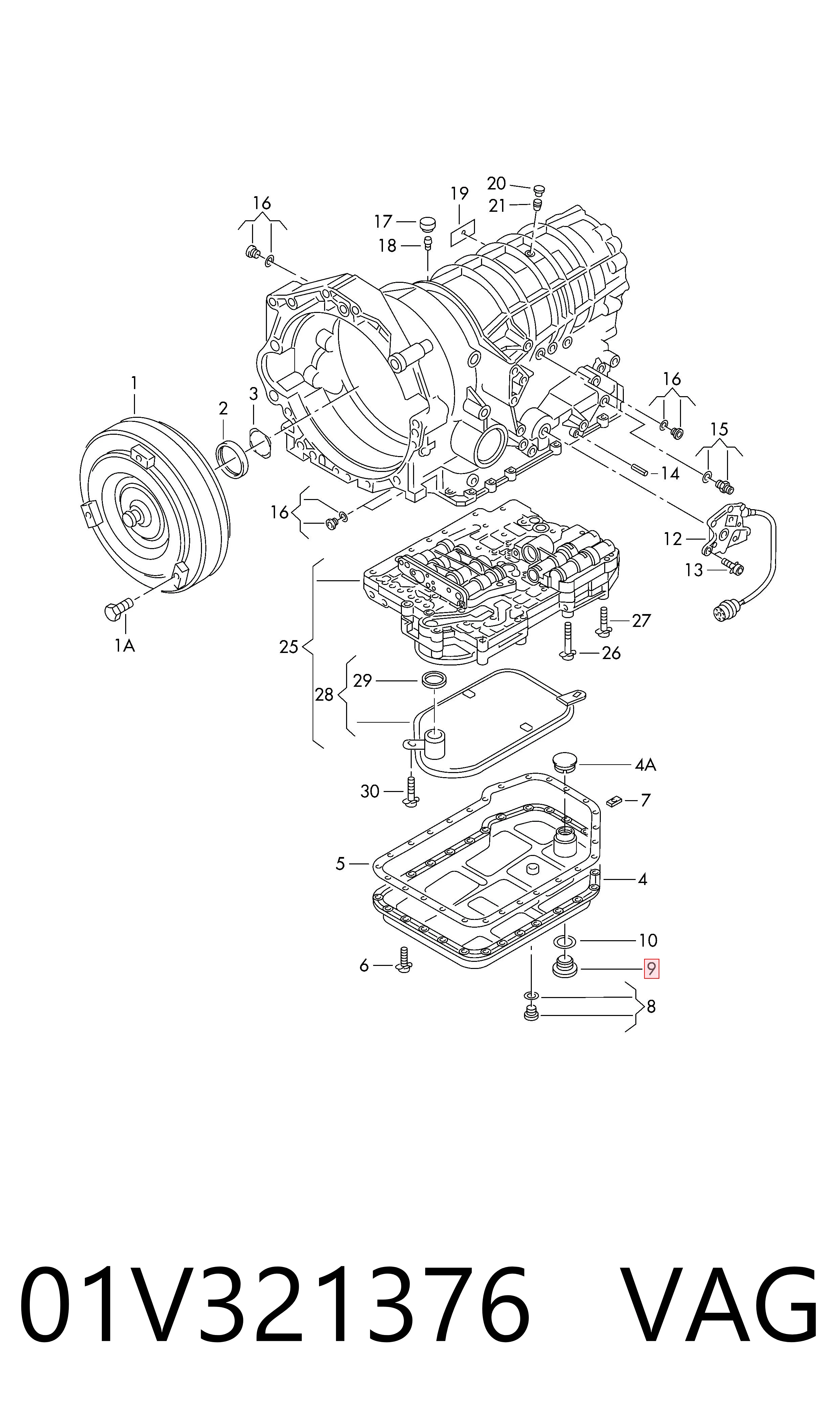 01V321376 VAG Tampão de panela da Caixa Automática de Mudança