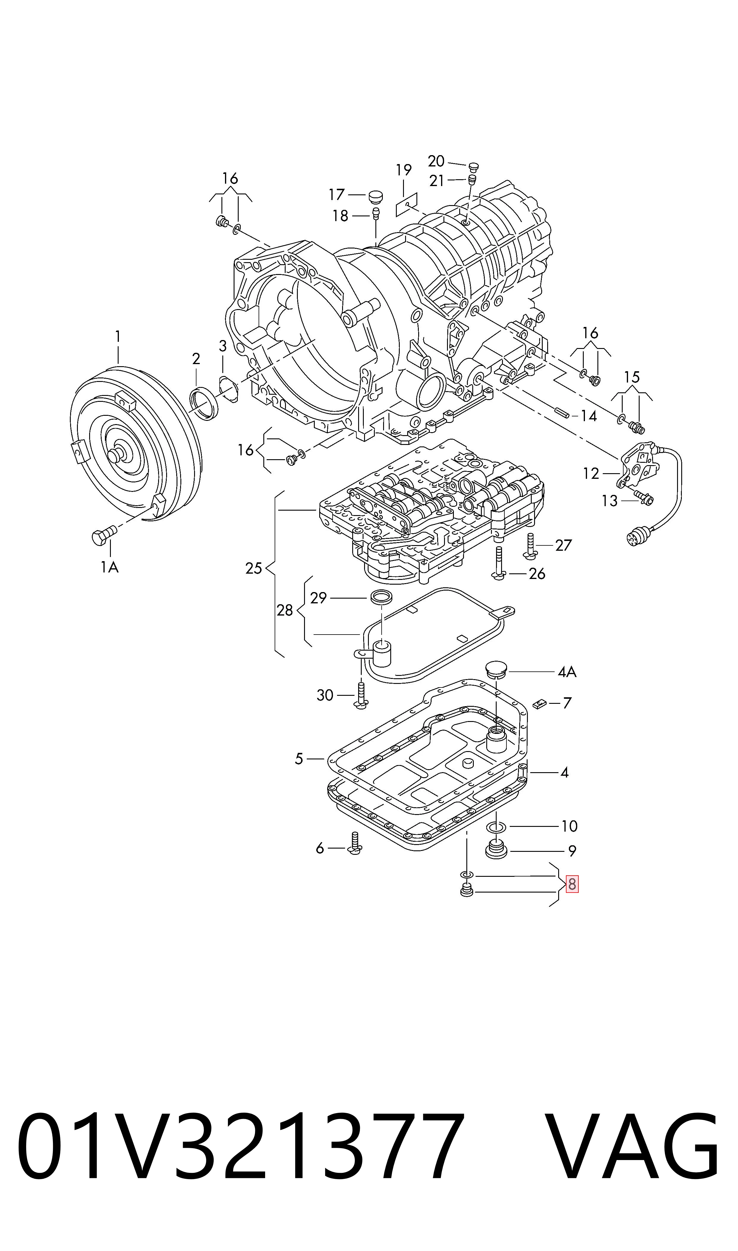 01V321377 VAG Tampão de panela da Caixa Automática de Mudança