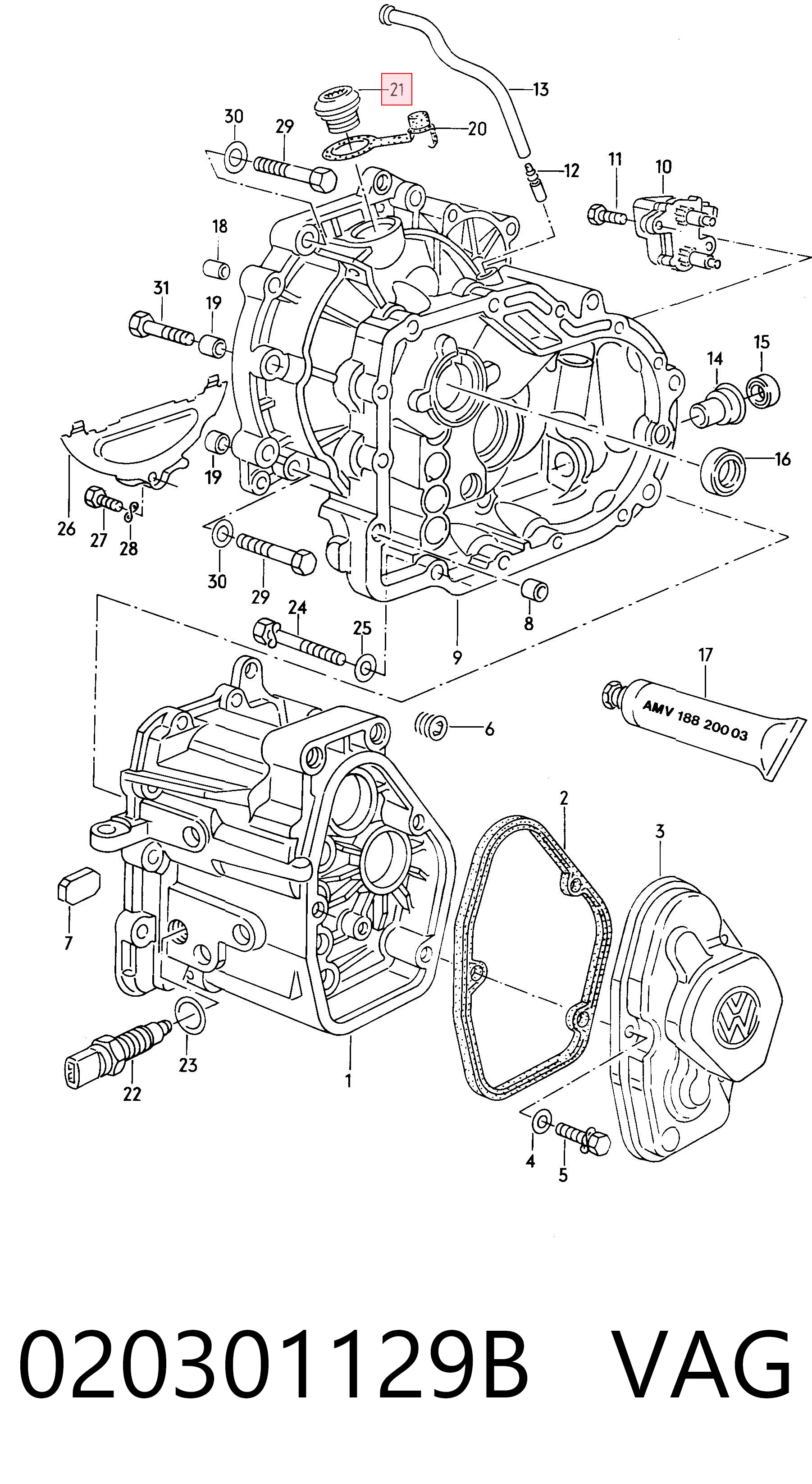 020301129B VAG Tampão de enchimento da Caixa de Mudança/Caixa Automática de Mudança