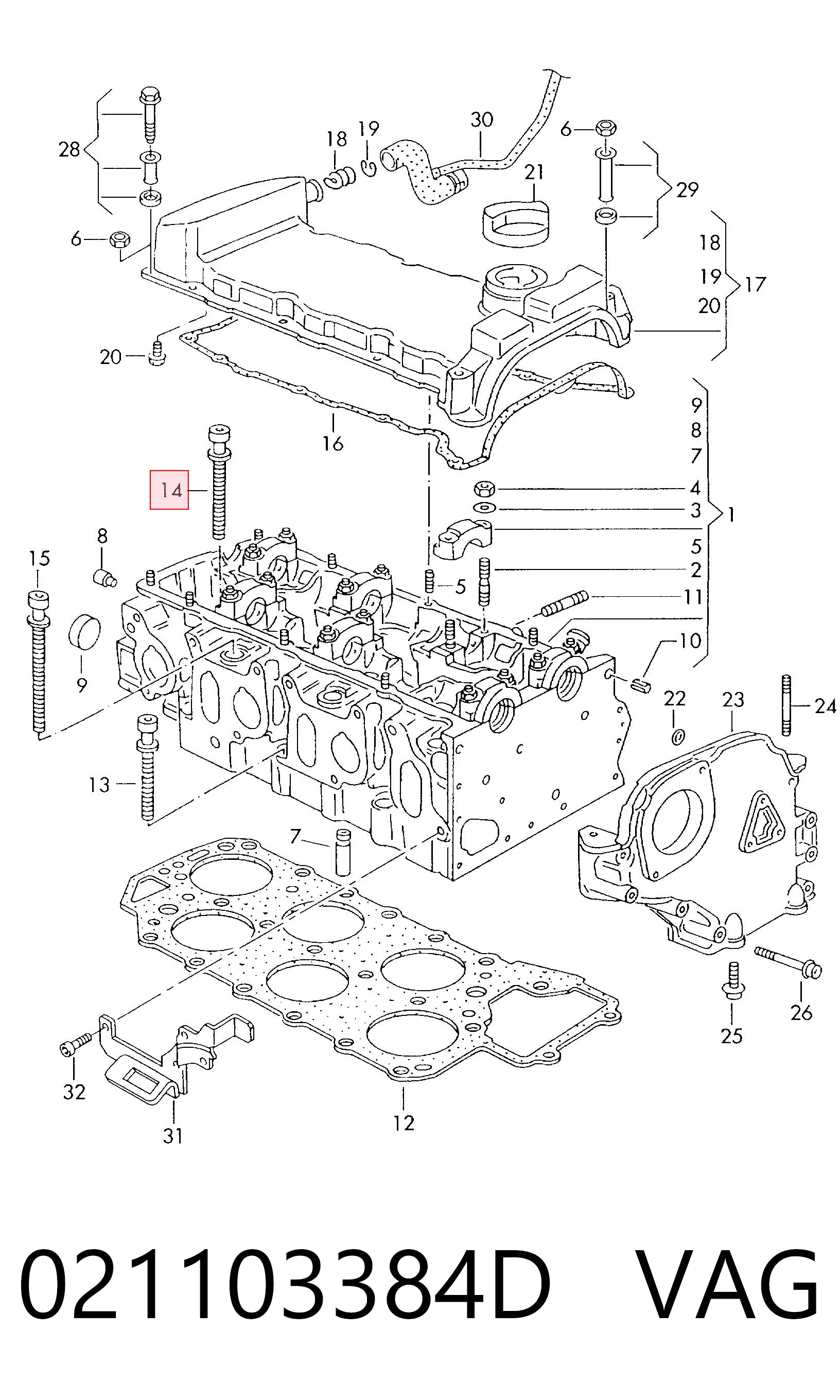 021103384D VAG Parafuso de cabeça de motor (CBC)