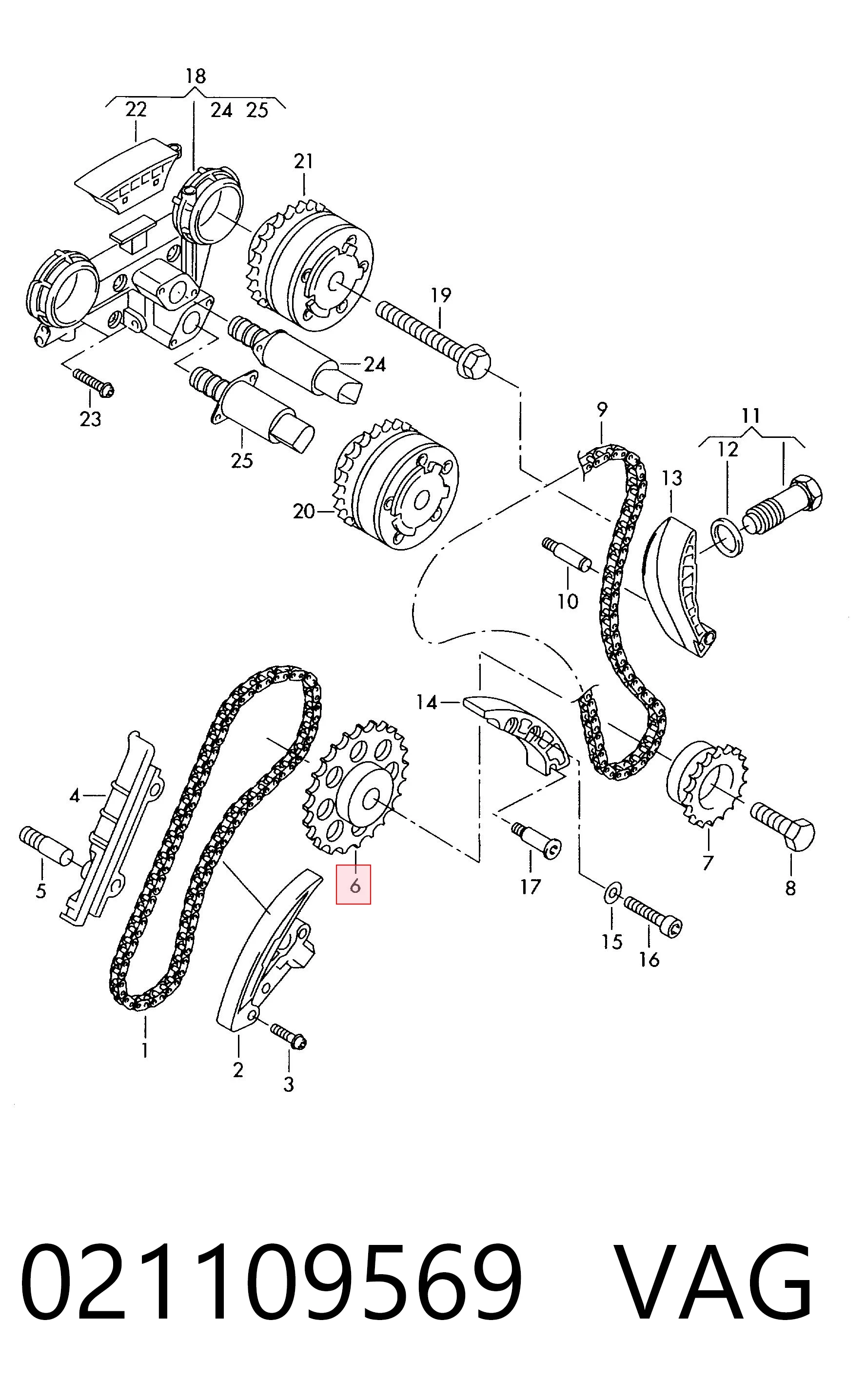 021109569 VAG Roda dentada da árvore intermédia de motor
