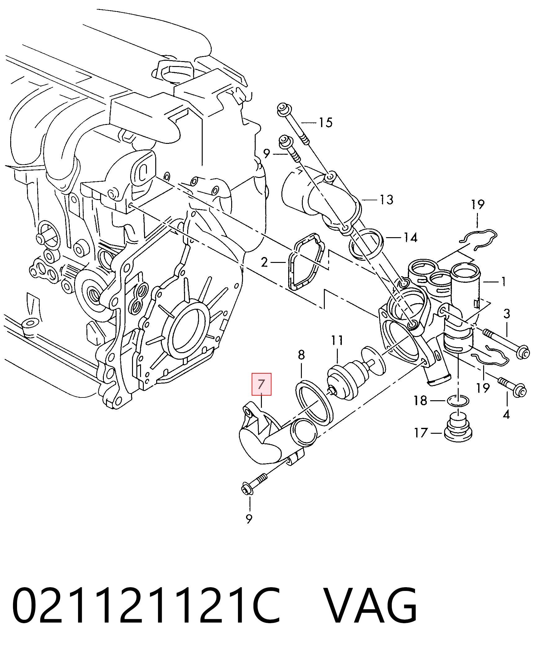 021121121C VAG Flange do sistema de esfriamento (união em T)