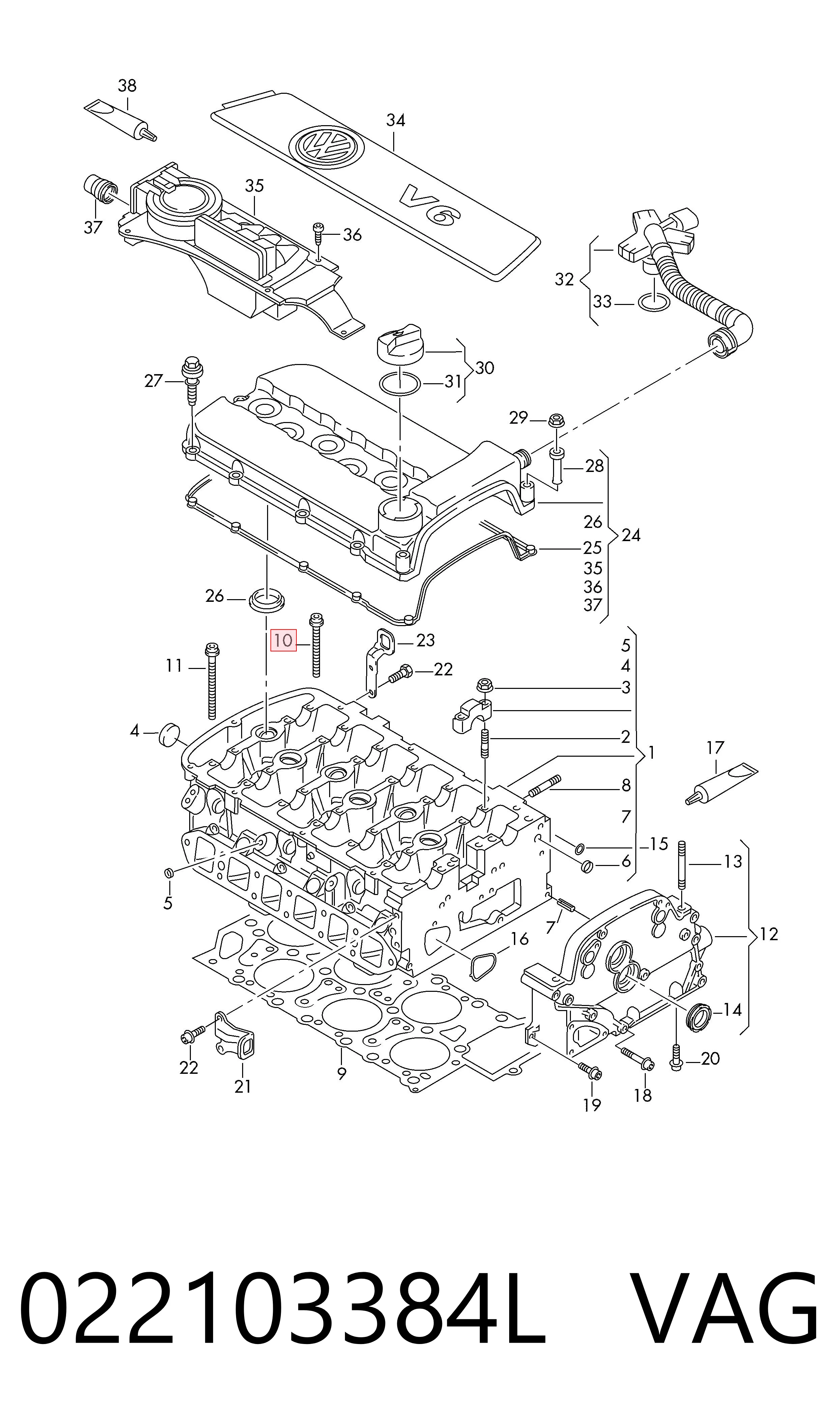 022103384L VAG Parafuso de cabeça de motor (CBC)