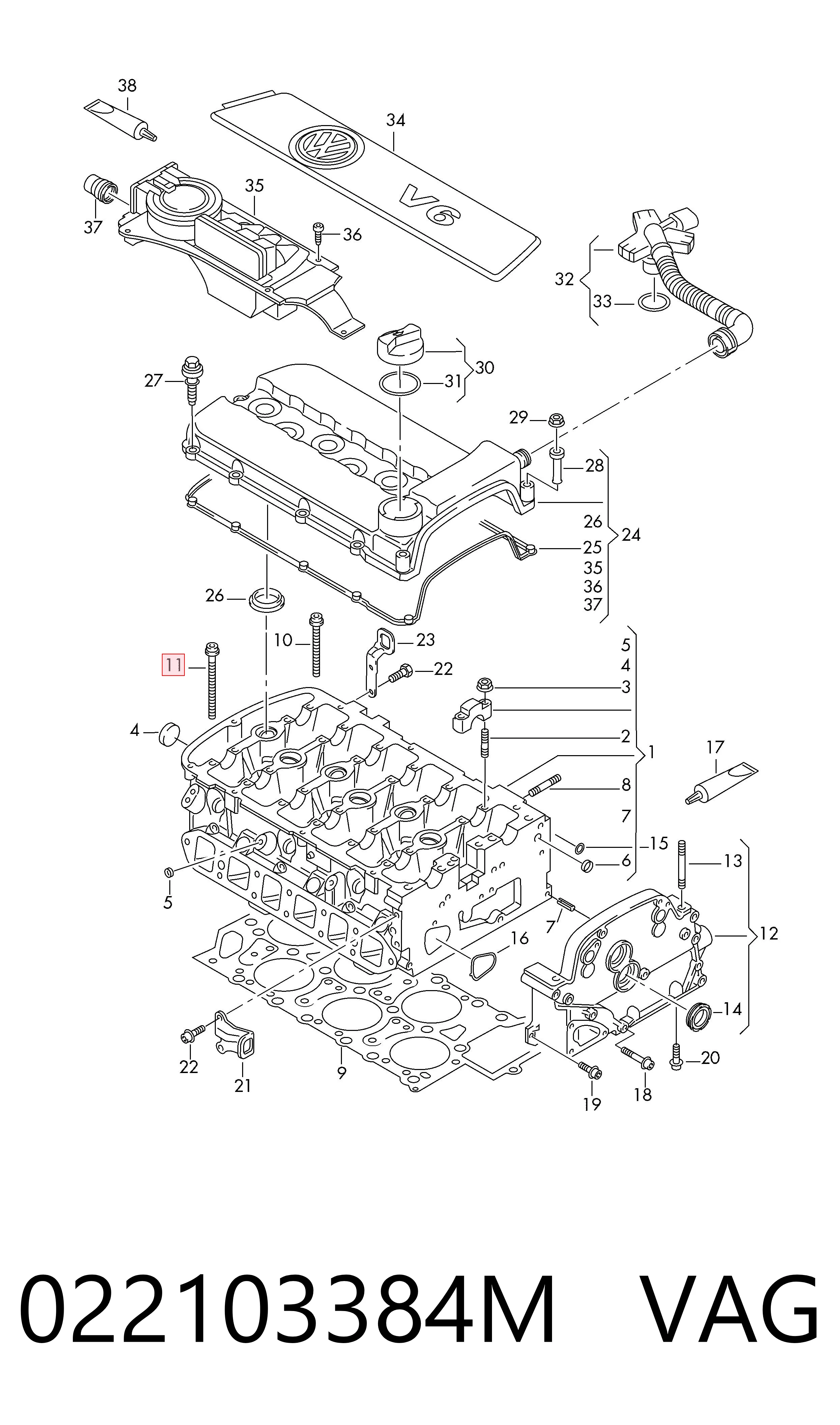 022103384M VAG Parafuso de cabeça de motor (CBC)