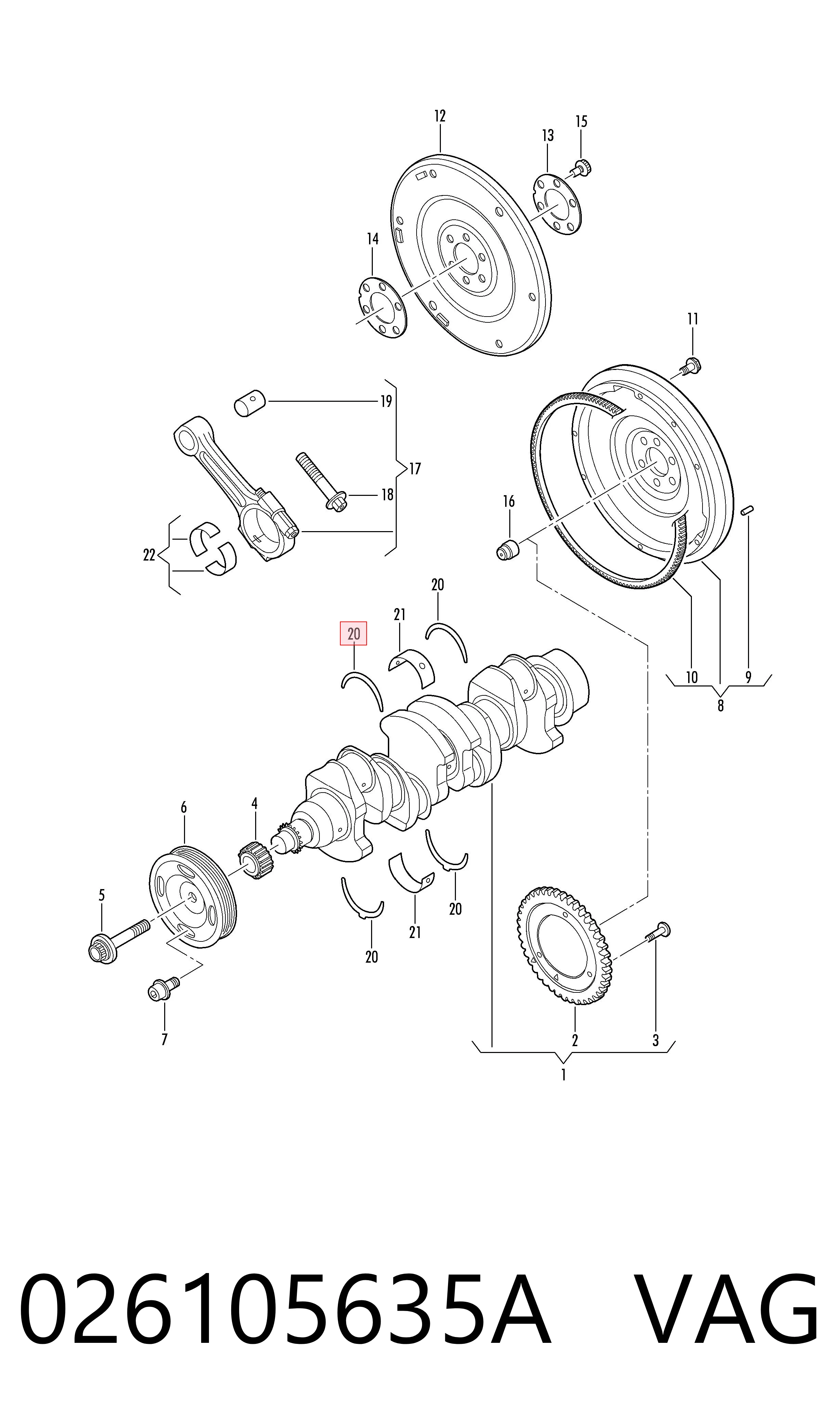 026105635A VAG Semianel de suporte (de carreira) de cambota, STD, kit