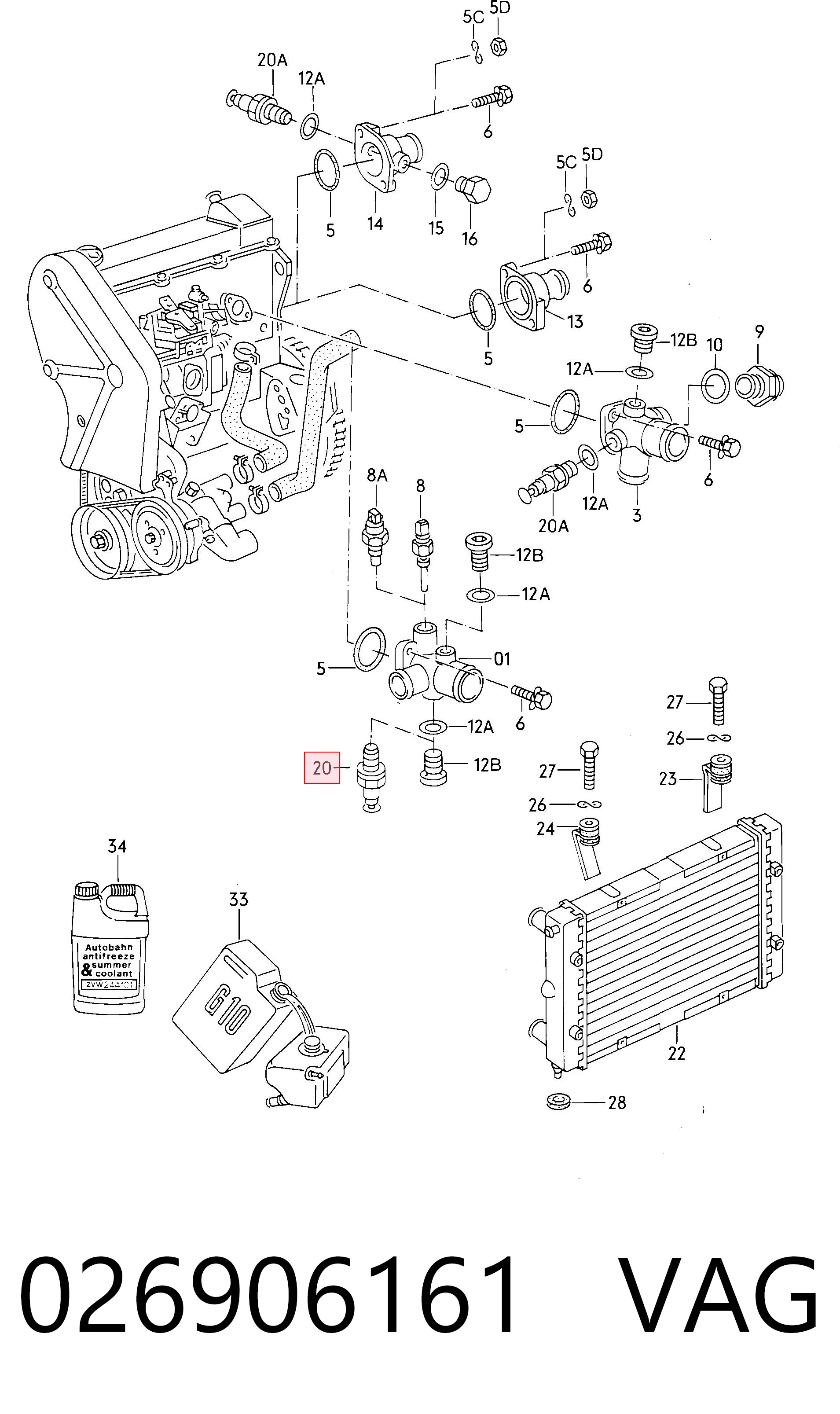 026906161 VAG Sensor de temperatura do fluido de esfriamento