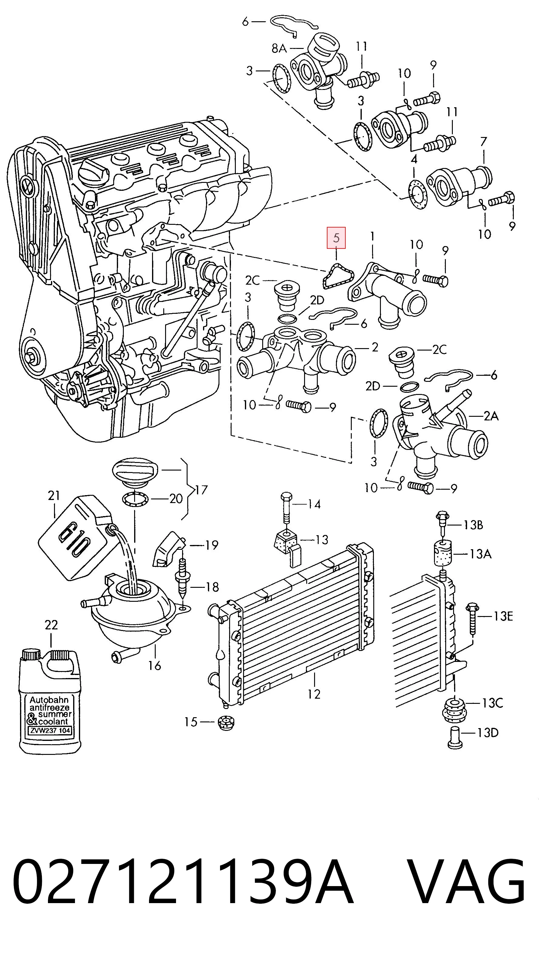 027121139A VAG Flange do sistema de esfriamento (união em T)