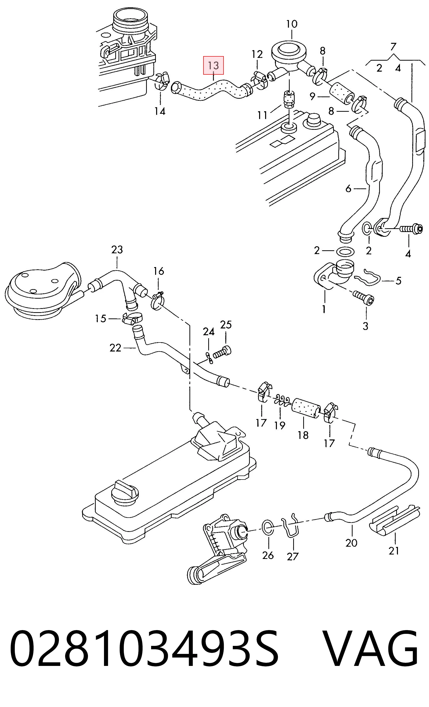 028103493S VAG Cano derivado de ventilação de cárter (de separador de óleo)
