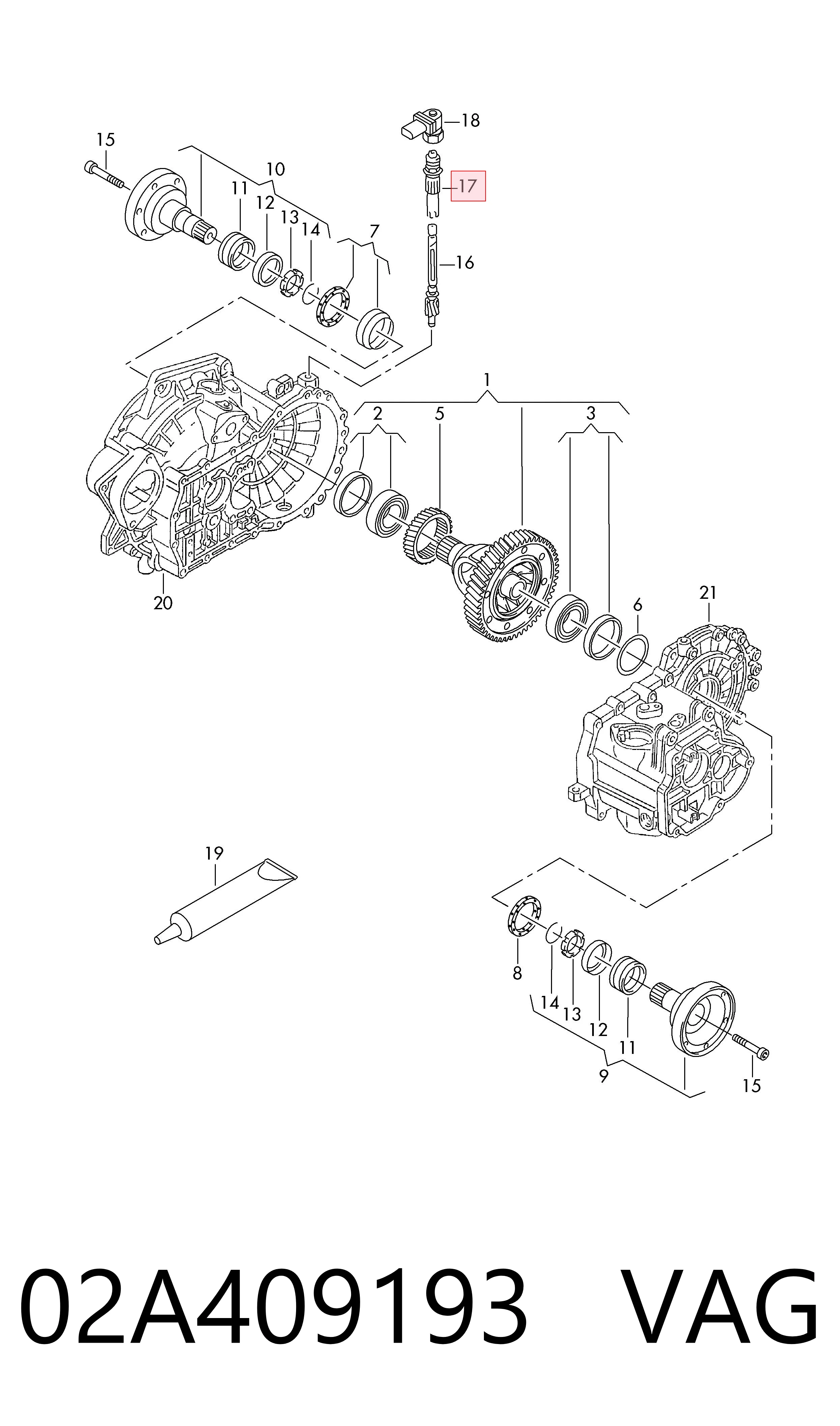 02A409193 VAG Guia de engrenagem propulsada de velocímetro