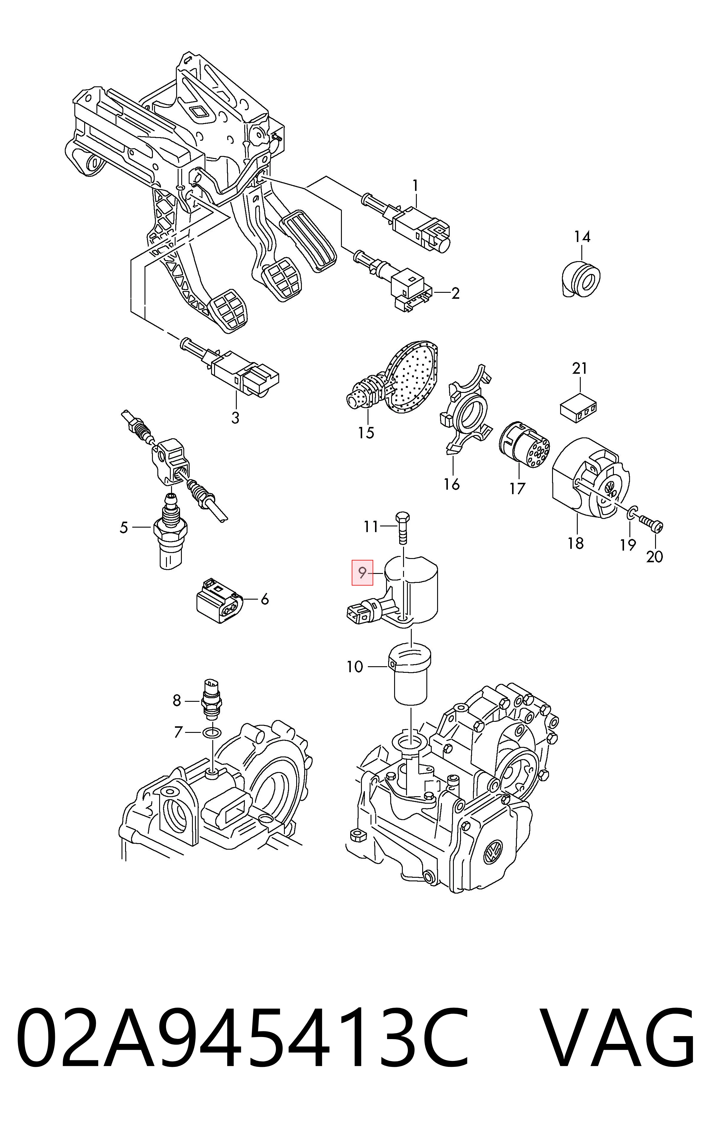 02A945413C VAG Sensor de ativação das luzes de marcha à ré