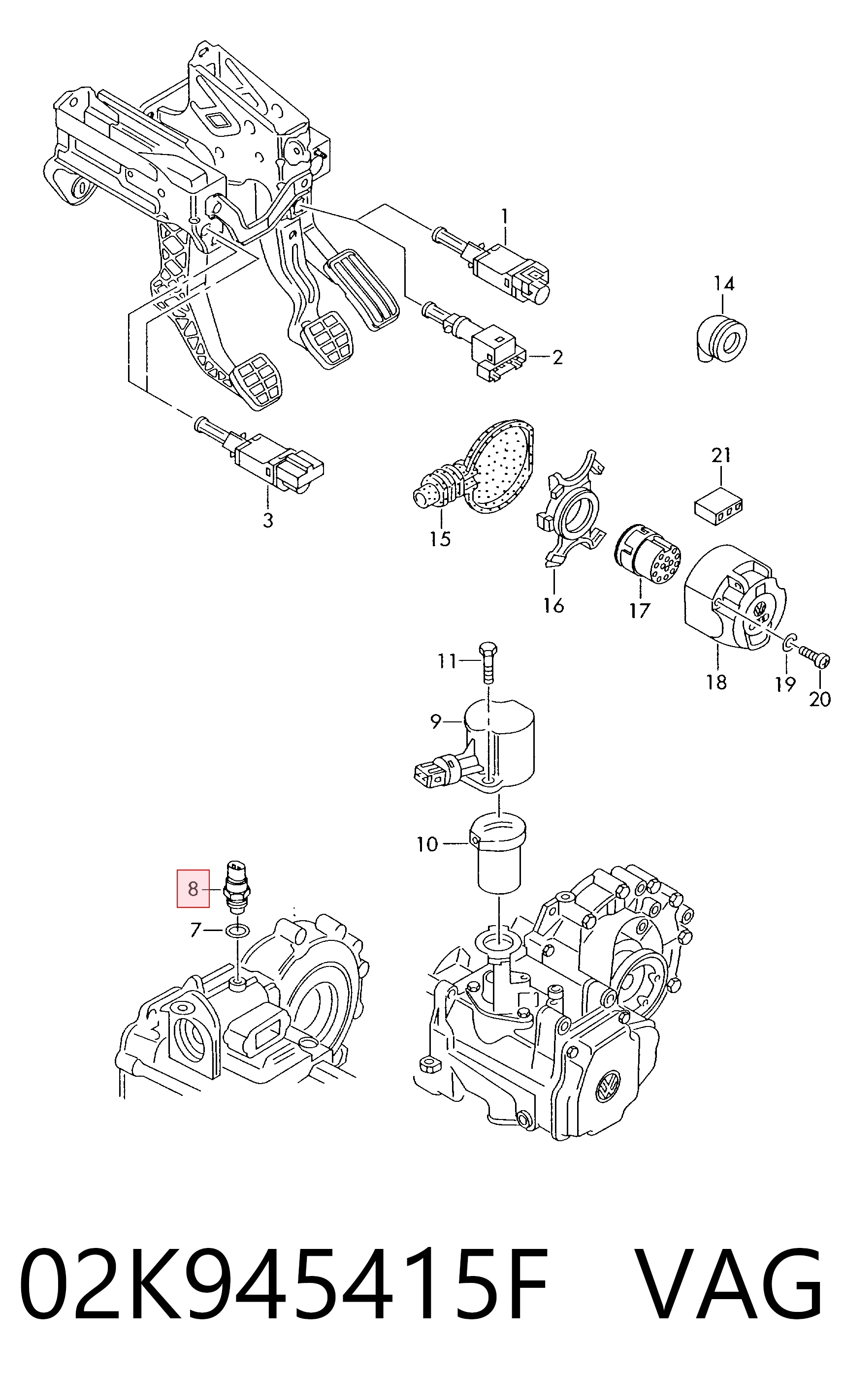 Sensor de ativação das luzes de marcha à ré para Audi TT 8N3