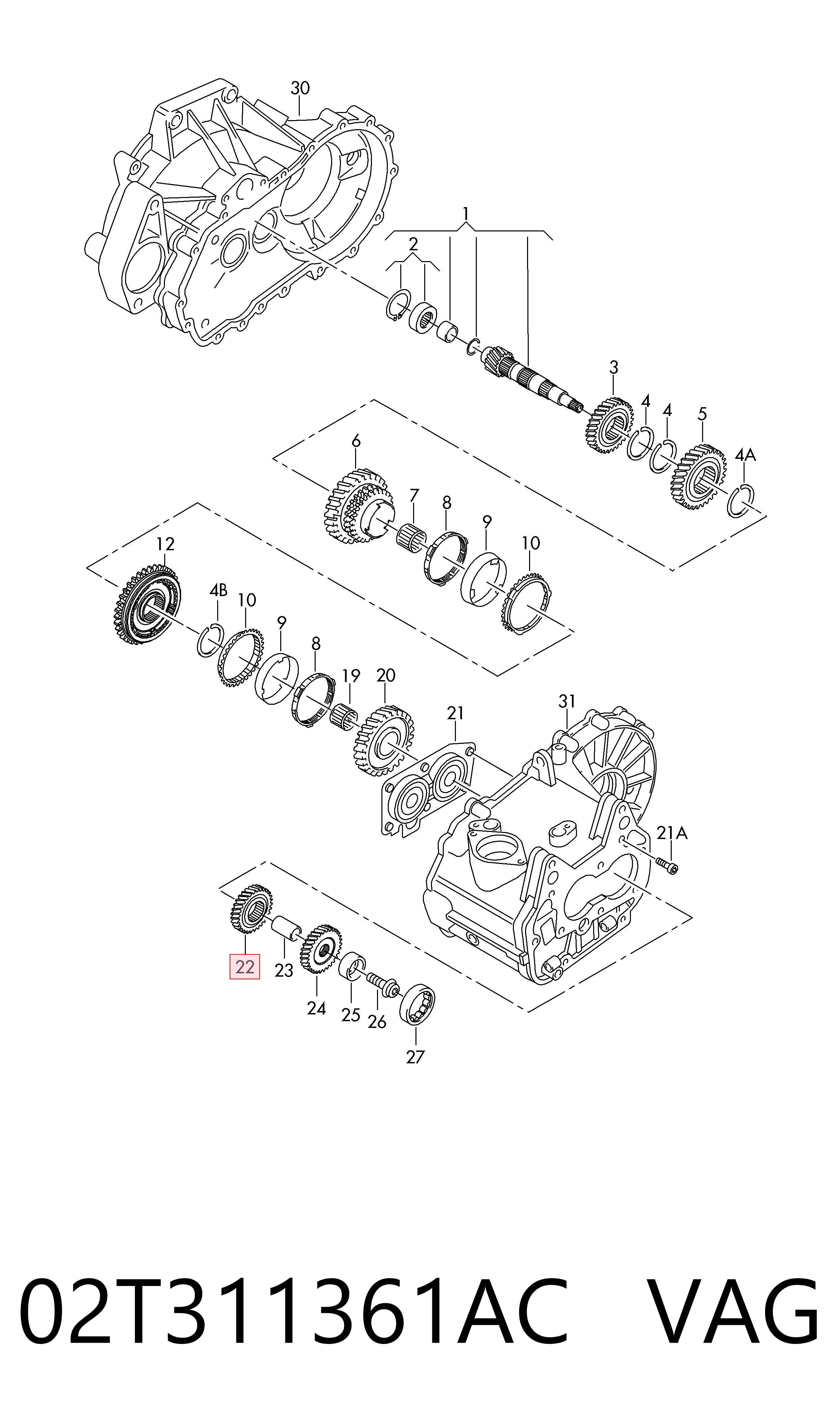 Roda dentada propulsionada de 5ª velocidade 02T311361AC VAG