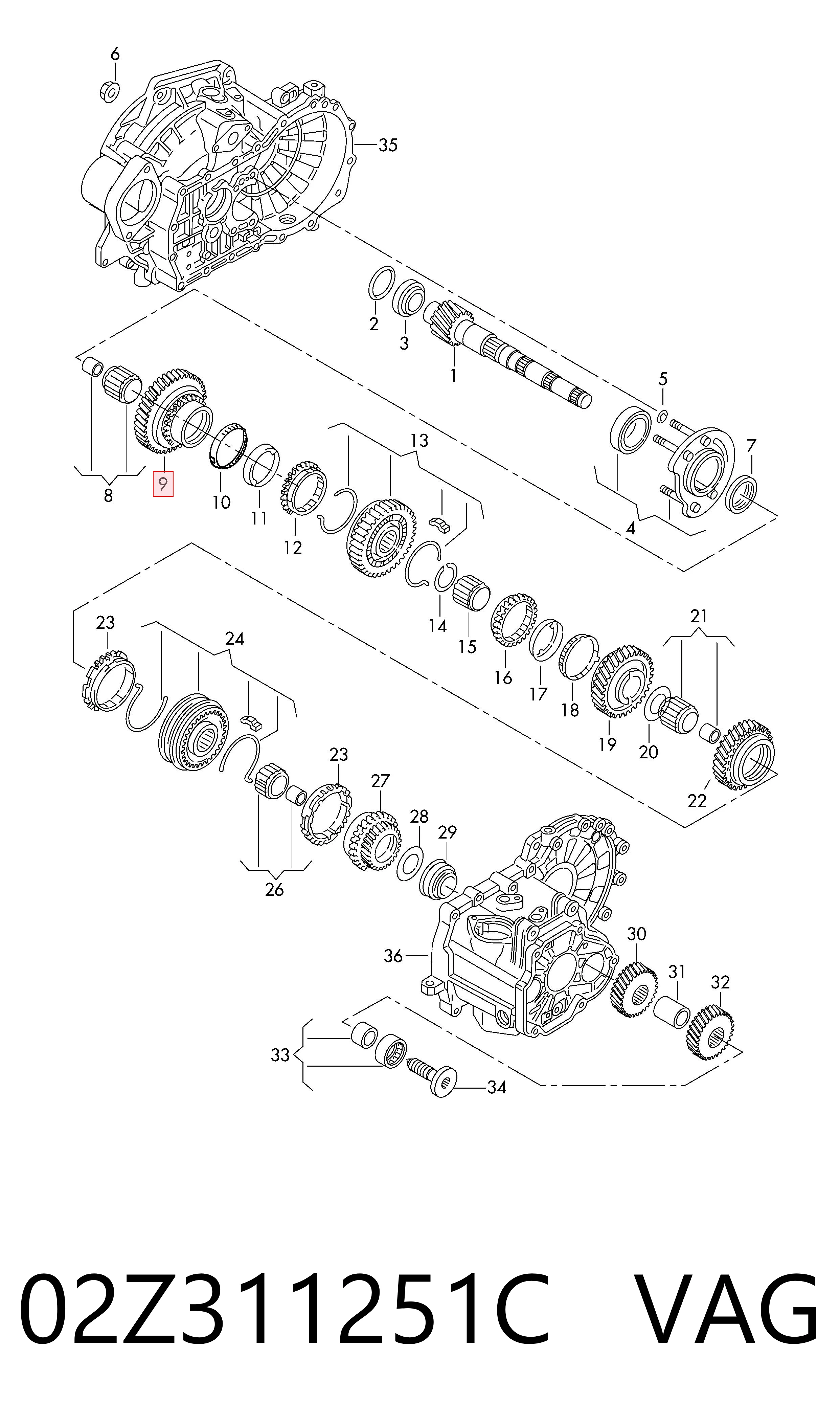02Z311251C VAG Roda dentada propulsionada de 1ª velocidade