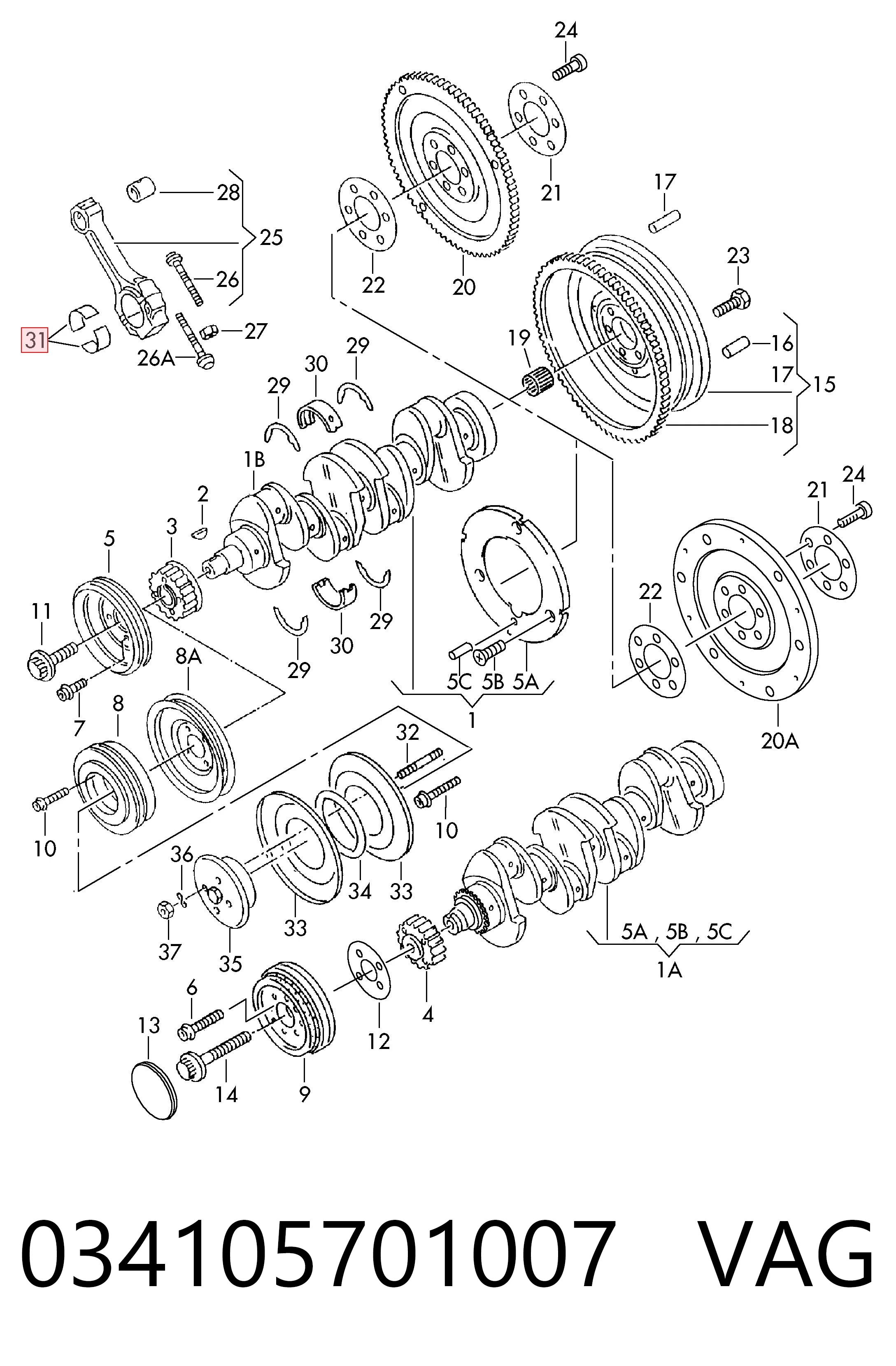 034105701007 VAG Folhas inseridas de cambota de biela, kit, padrão (STD)