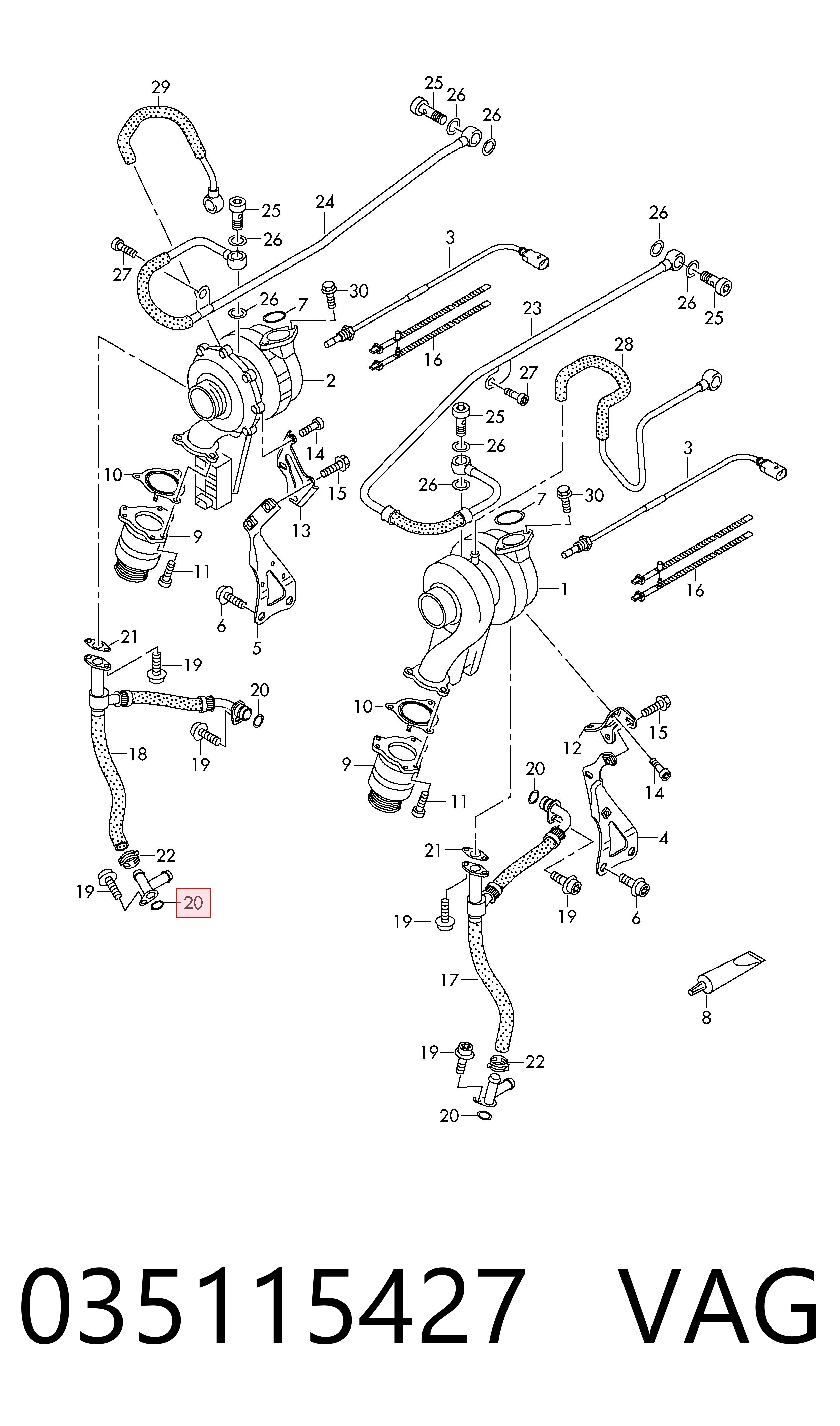Compre 035115427 VAG Vedante de mangueira de fornecimento de óleo de turbina