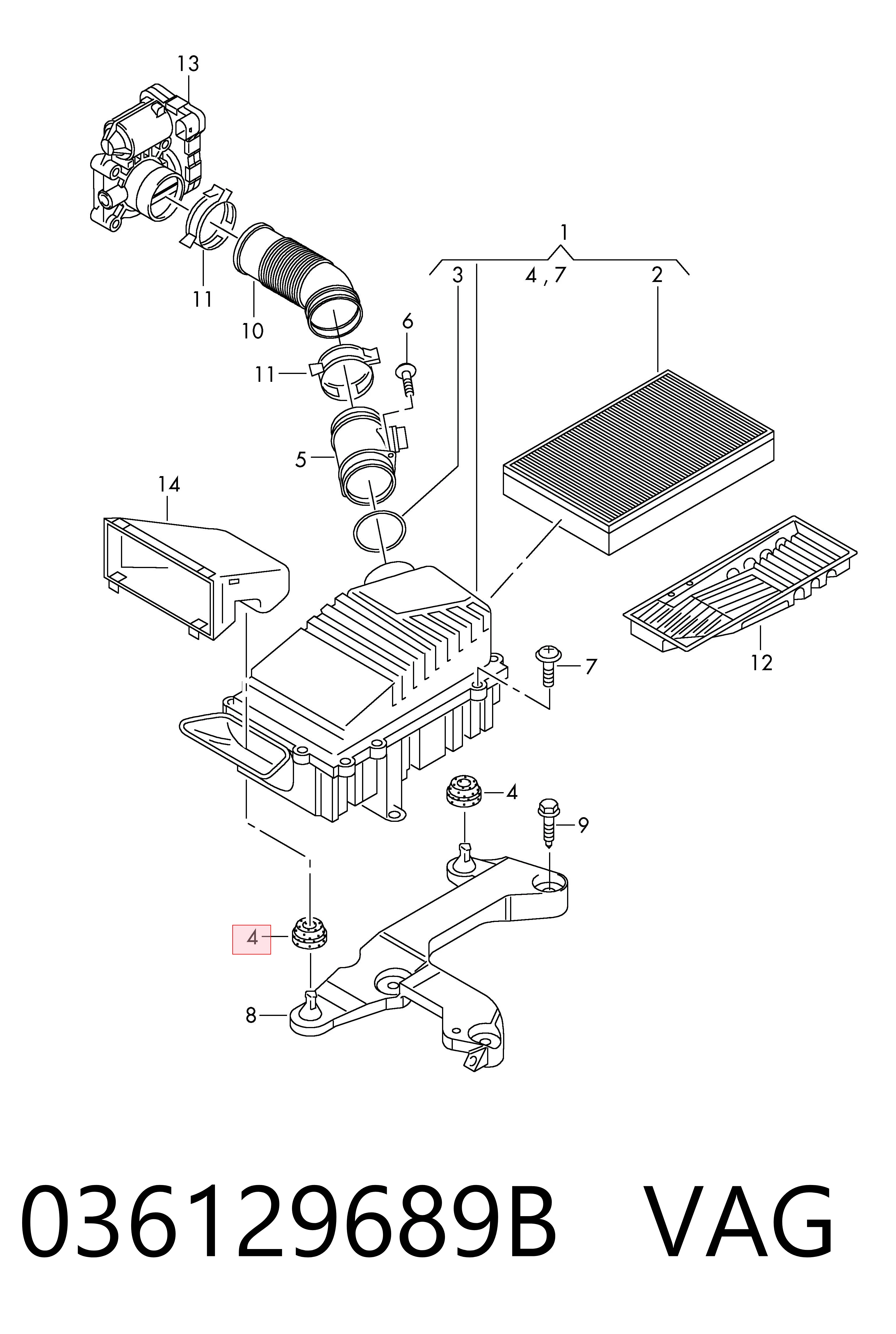 036129689B VAG Coxim de caixa de filtro de ar