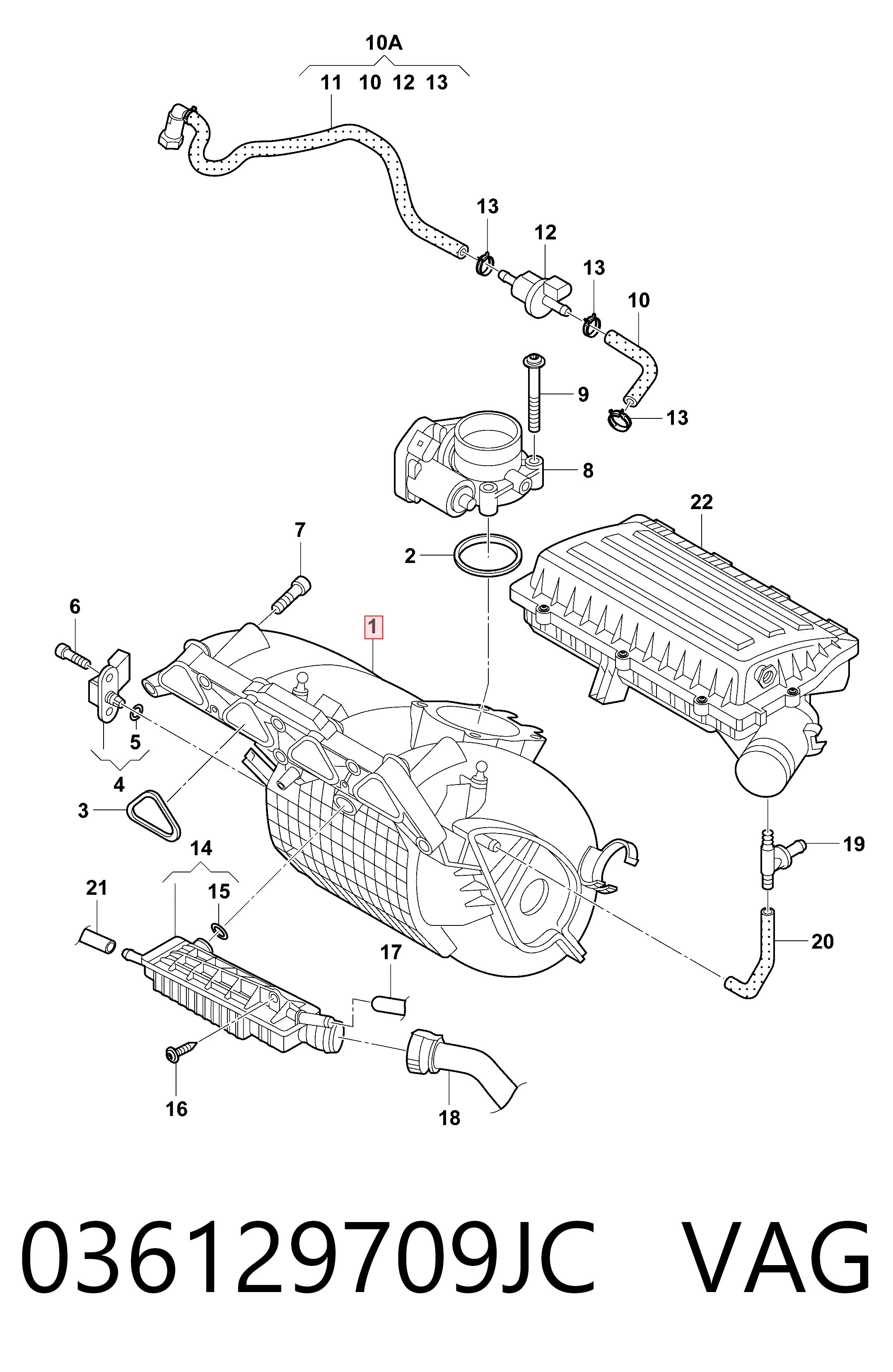 Tubo coletor de admissão para Volkswagen Polo 602, 604, 612, 614