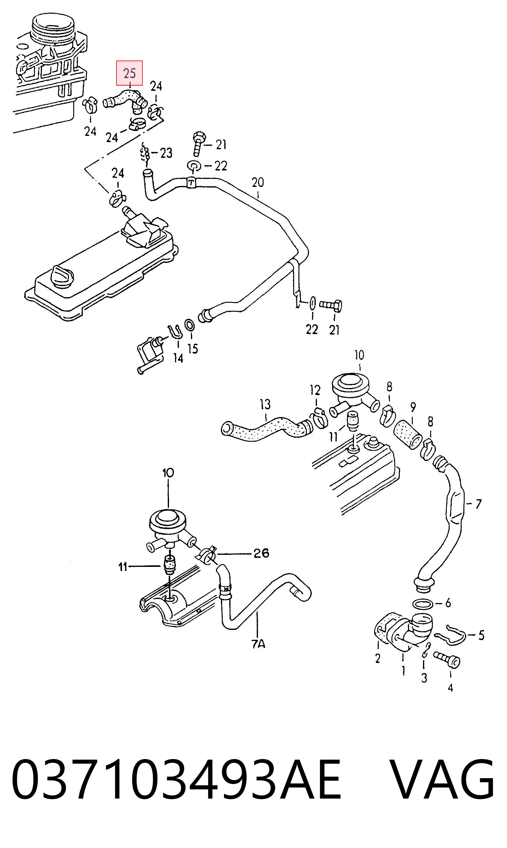 037103493AE VAG Cano derivado de ventilação de cárter (de separador de óleo)