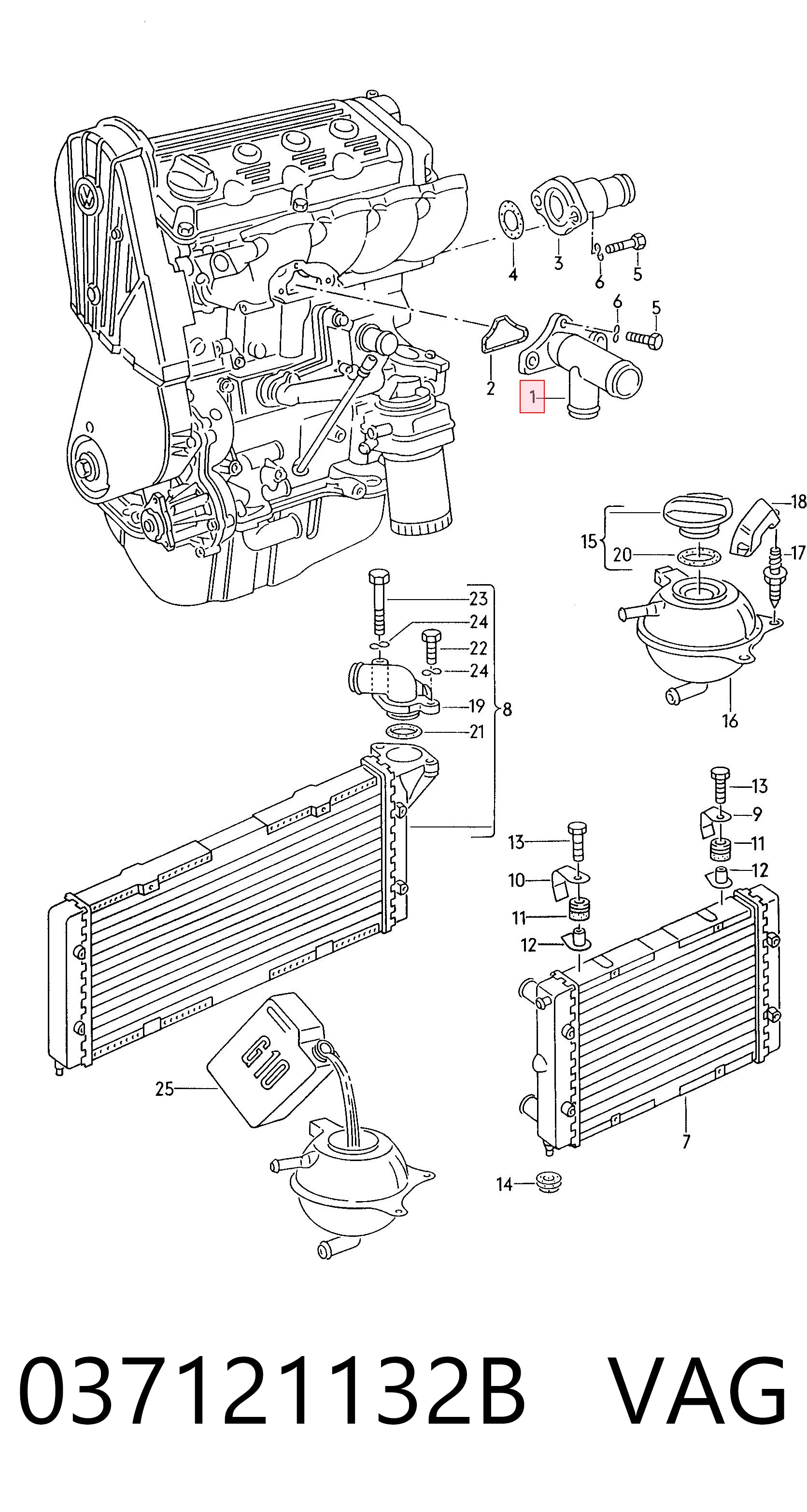 037121132B VAG Flange do sistema de esfriamento (união em T)